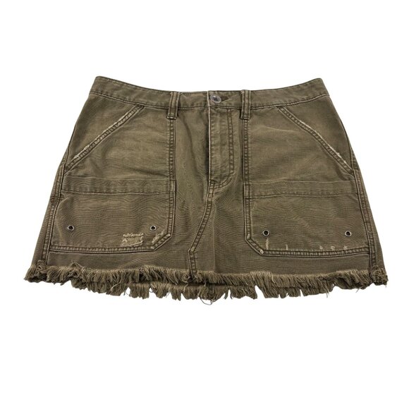 Free People Olive Denim Green Frayed Hem Mini Skirt Size 30 Cotton - Picture 1 of 5